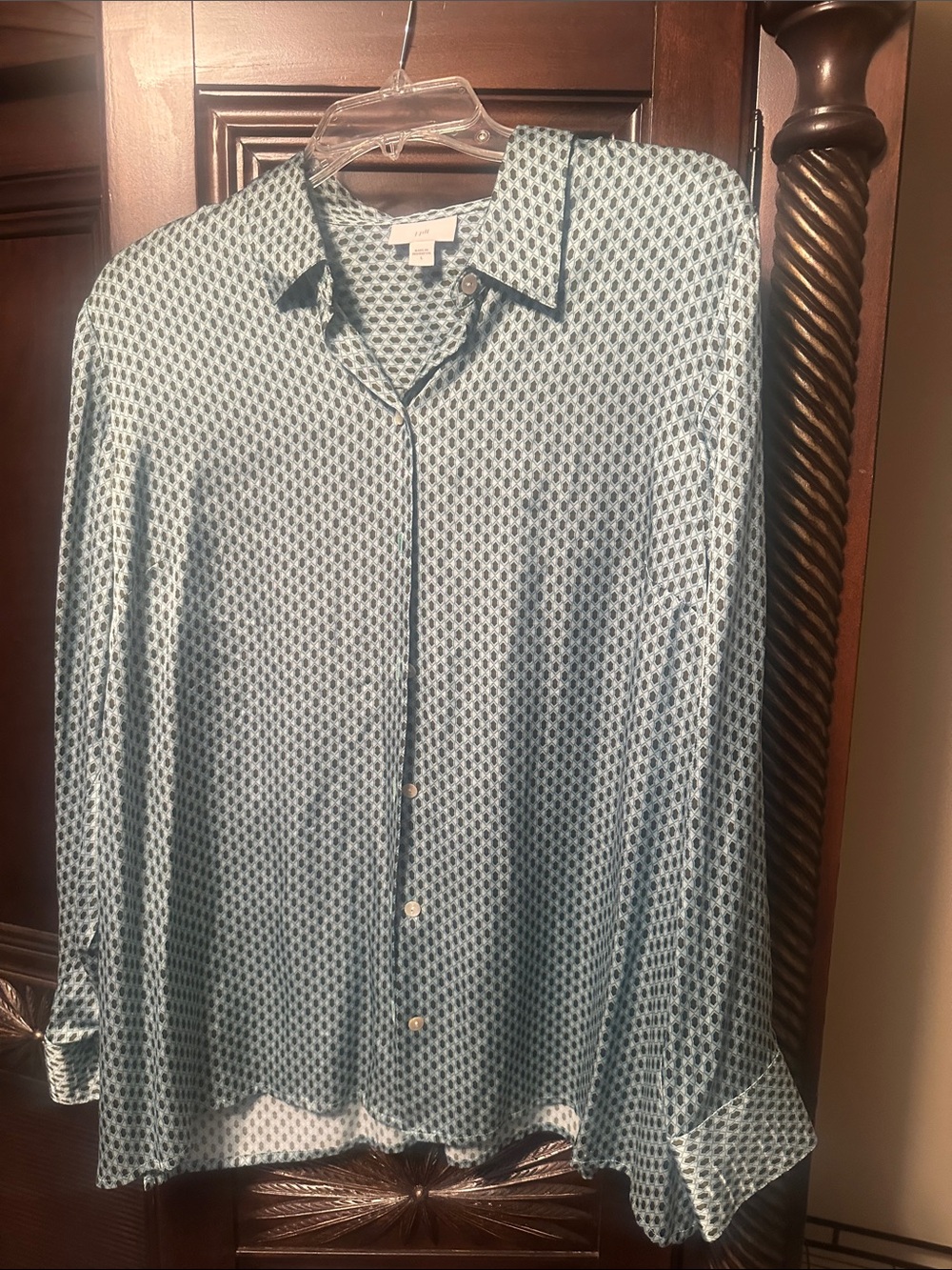 J. Jill Blue Geo-Print Button Front Blouse